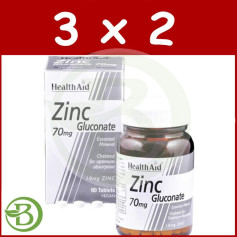 Pack 3x2 Gluconate de Zinc 70Mg. Aide à la santé