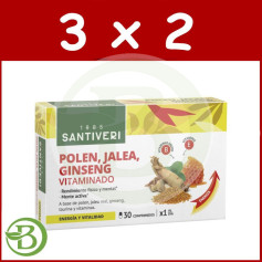 Pack 3x2 Pollen, Gelée et Ginseng Vitaminé 30 Comprimés Santiveri