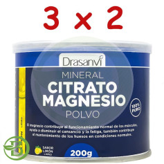Pack 3x2 Citrate de Magnésium Minéral en Poudre Saveur Citron 200Gr Drasanvi