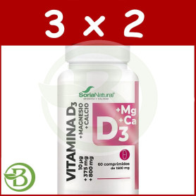Pack 3x2 Vitamina D3+Mg Liberación Sostenida 60 Comprimidos Soria Natural