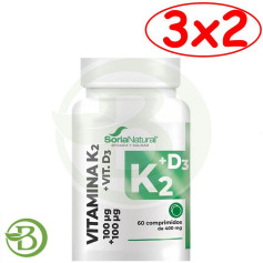 Pack 3x2 Vitamine D3+K2 à Libération Prolongée 60 Comprimés Soria Natural