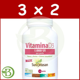 Pack 3x2 Vitamina D3 1.000Ui 120 Perlas Sura Vitasan