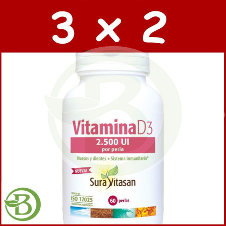 Pack 3x2 Vitamina D3 2.500Ui 60 Perlas Sura Vitasan