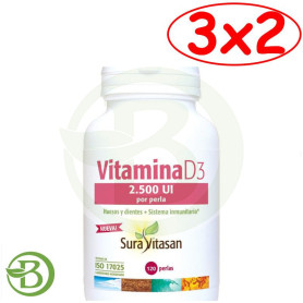 Pack 3x2 Vitamina D3 2.500Ui 120 Perlas Sura Vitasan