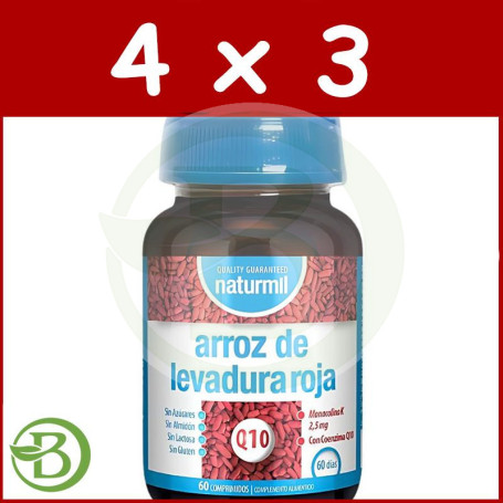 Pack 4x3 Levadura De Arroz Rojo 60 Comprimidos Naturmil