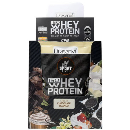 Dose unique d&#39;isolat de protéines de lactosérum au chocolat blanc 30 g Drasanvi Sport Live