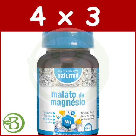 Pack 4x3 Malato De Magnesio 90 Comprimidos Naturmil
