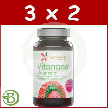 Pack 3x2 Vitanano Magnesio Liposomado 30 Cápsulas Mundo Natural