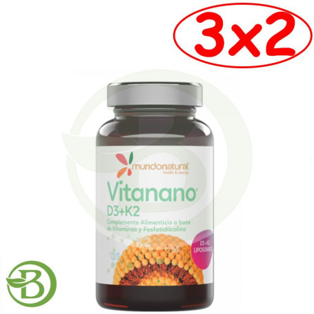 Pack 3x2 Vitanano Vitaminas D3+K2 30 Cápsulas Mundo Natural