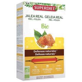 Gelée royale, miel et pollen bio 1500 mg, 20 ampoules Superdiet