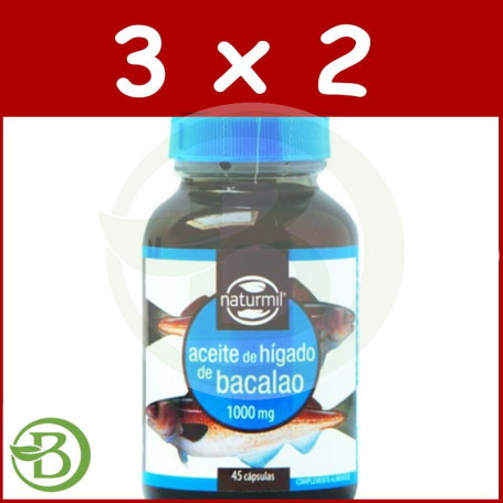 Pack 3x2 Aceite de Hígado de Bacalao 1000Mg. 45 Cápsulas Naturmil