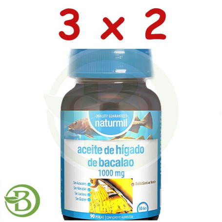 Pack 3x2 Aceite De Hígado De Bacalao 1000Mg 90 Perlas Naturmil