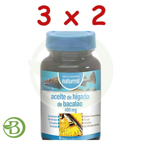 Pack 3x2 Aceite De Hígado De Bacalao 400Mg 45 Perlas Naturmil
