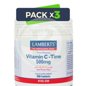 Pack 3x Vitamina C 500Mg. 250 Tabletas con Bioflavonoides Lamberts