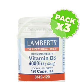 Pack 3x Vitamina D3 4000IU 120 Tabletas Lamberts