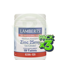 Pack 3x Zinc 25Mg. 120 comprimés Lamberts