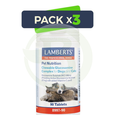 Pack 3x Glucosamina Complex (Perros y Gatos) 90 Tabletas Lamberts