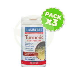 Pack 3x Cúrcuma De Liberación Rápida 120 Tabletas Lamberts
