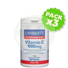Pack 3x Vitamine C 1000 mg Bioflavonoïdes 120 comprimés Lamberts