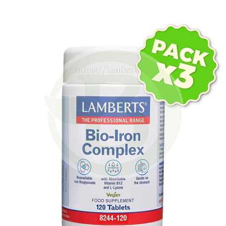 Pack 3x Bio Iron Complex 120 Comprimidos Lamberts