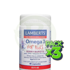 Pack de 3 Oméga 3 pour enfants avec DHA 100 mg/EPA 14 mg 60 capsules Lamberts