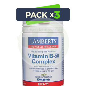 Pack 3x Complejo De Vitaminas B-50 120 Comprimidos Lamberts