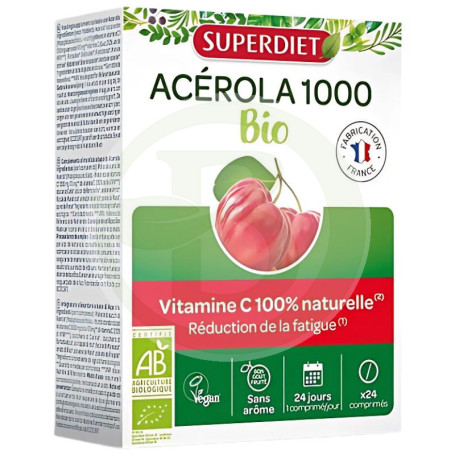 Acérola 1000 (Vitamine C) Bio 24 Comprimés Superdiet