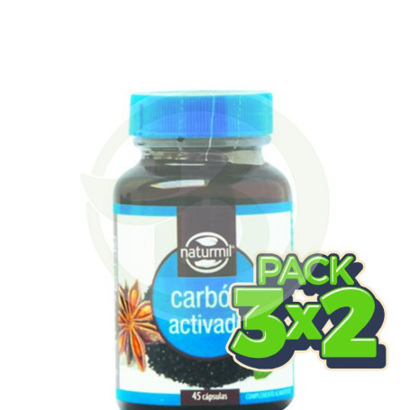 Pack 3x2 Carbón Activado Compuesto 45 Cápsulas Naturmil