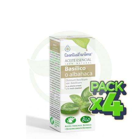 Pack 4x Aceite Esencial Basílico (Albahaca) Bio 10Ml. Esential Aroms