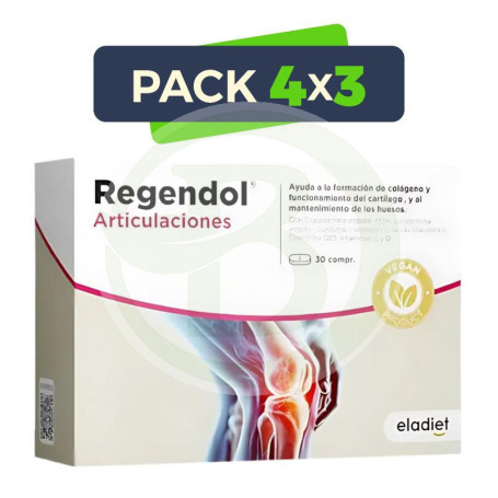 Pack 4x3 Regendol Articulaciones Vegano 30 Comprimidos Eladiet