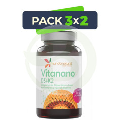 Pack 3x2 Vitamines Vitanano D3+K2 30 Gélules Natural World