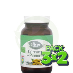 Pack 3x2 Curcuma + Poivre Bio 120 Gélules El Granero