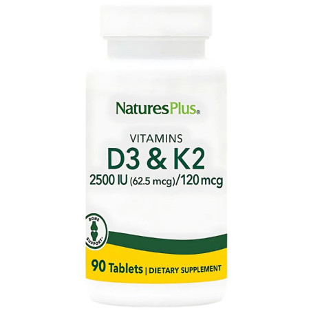Vitamine D3 2500UI Vitamine K2 120Μg 90 comprimés Natures Plus