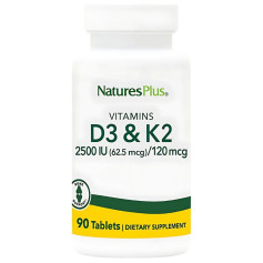 Vitamine D3 2500UI Vitamine K2 120Μg 90 comprimés Natures Plus
