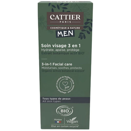 Soin Visage 3 en 1 Cattier Homme 50 ml