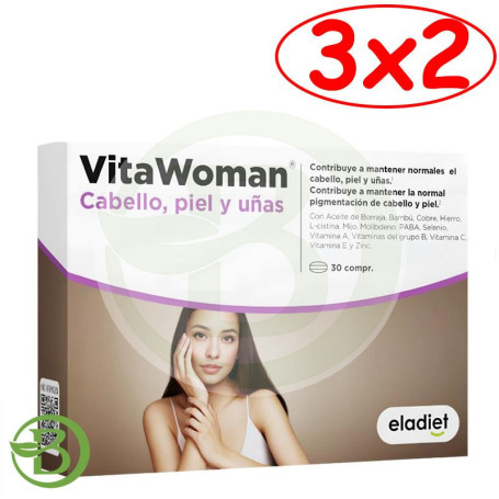 Pack 3x2 Vitawoman Cabello, Piel, Uñas 30 Comprimidos Eladiet