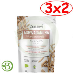 Lot de 3 paquets de 2 sachets de poudre d'ashwagandha bio 150 g Drasanvi