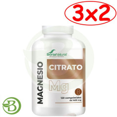 Lot de 3 x 2 comprimés de citrate de magnésium Soria Natural (120 comprimés).