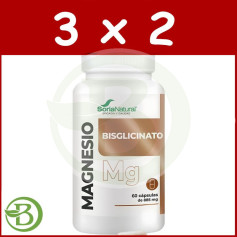 Lot de 3 sachets de 2 comprimés de bisglycinate de magnésium, 60 capsules, Soria Natural
