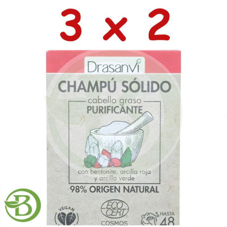 Pack 3x2 Champú Sólido Cabello Graso Cosmos Organic Bio 80G Drasanvi