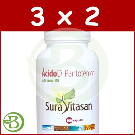 Pack 3x2 Ácido D-Pantoténico 100 Cápsulas Sura Vitasan