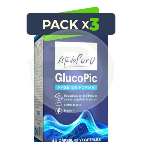 Pack 3x Glucopic 40 Cápsulas Vegetales Estado Puro-Tongil