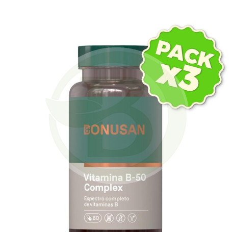 Pack 3x Vitamina B-50 Complejo 60 Cápsulas Bonusan