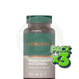 Pack 3x Niacina Flush-Free 500Mg. 60 Cápsulas Vegetales Bonusan
