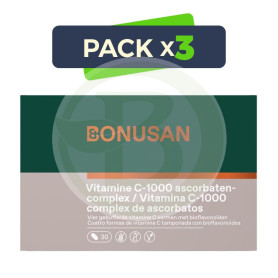 Pack 3x Vitamina C-1000 Complejo Ascorbatos 30 Comprimidos Bonusan