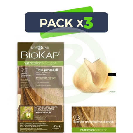 Pack 3x Tinte Nutricolor Delicato 9.3 Rubio Muy Claro Dorado 140Ml. Biokap