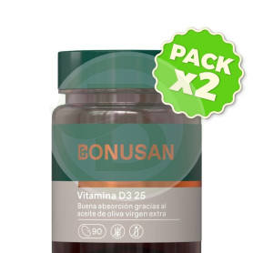 Pack 2x Vitamina D3 25Mcg/1000UI 90 Cápsulas Bonusan