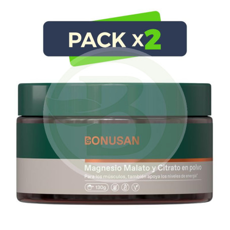 Pack 2x Magnesio, Malato y Citrato en Polvo 130 Gr Bonusan