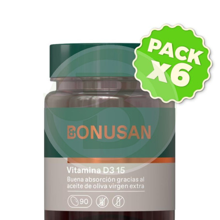 Pack 6x Vitamina D3 15Mcg/600UI 90 Cápsulas Bonusan