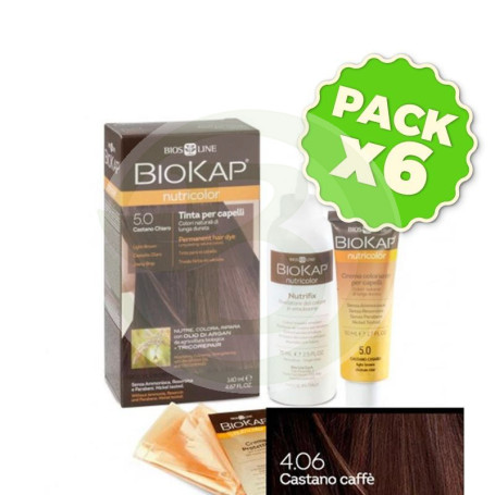 Pack 6x Tinte Nutricolor 4.06 Castaño Café 140Ml. Biokap